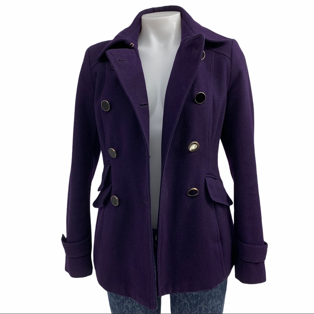 Wool Blend Purple Pea Coat- double breasted - Picture 8 of 14